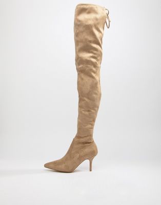 beige over the knee high heel boots