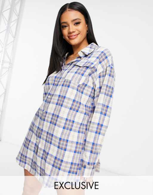 Missguided - Overhemdjurk in blauw ruitje