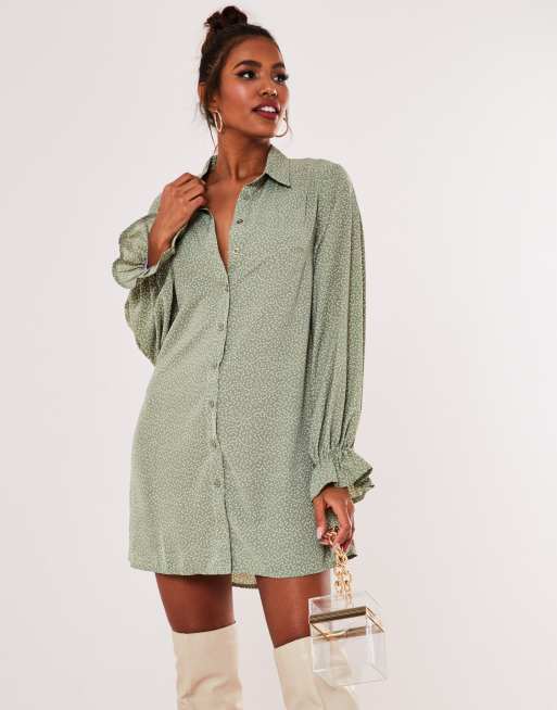 Missguided - Overhemdjurk met ruches aan manchetten in muntgroene polkadot