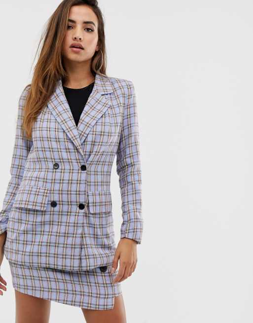 Missguided – Blazer und Rock in Blau kariert, Kombi, 2 von 3