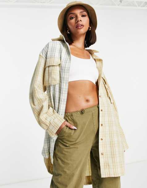 Missguided – Oversize-Hemdkleid mit gespleißtem Karomuster in Gelb - view 1