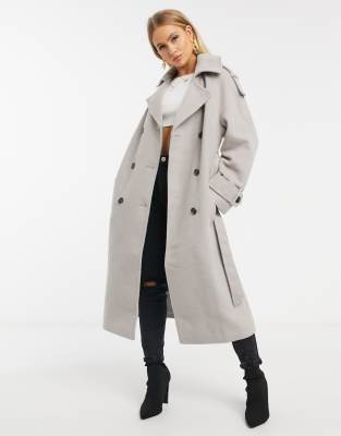 Missguided - Oversize-Mantel mit Gürtel in Grau