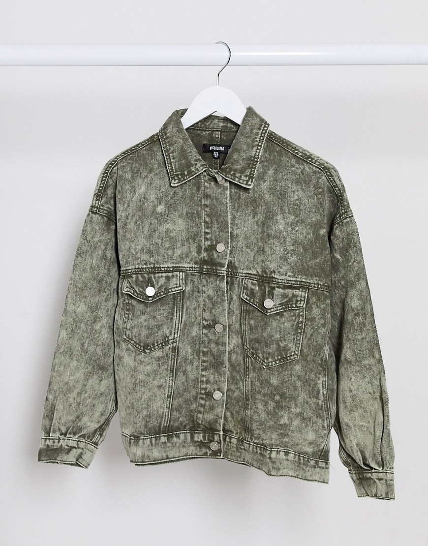 Missguided oversized 80's denim jacket in khaki acid wash-Green