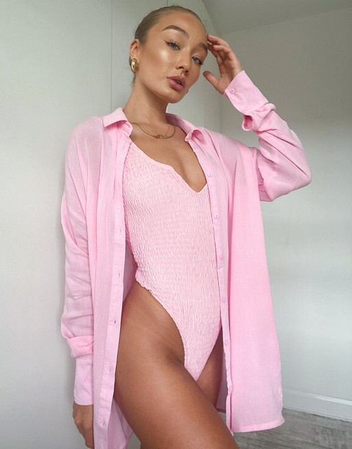 Missguided oversized beach shirt in pink