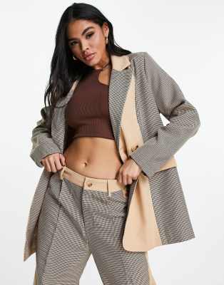 Missguided Oversized Blazer With Dogtooth Panel In Brown ModeSens