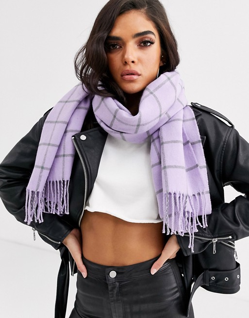 Missguided oversized check scarf in lilac