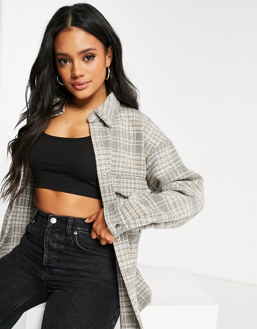 Missguided oversized check shacket in grey
