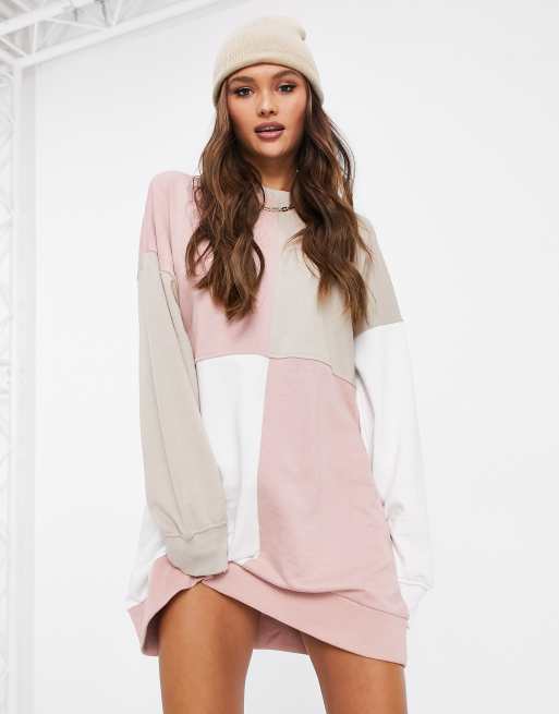 Missguided color block oversized sweatshirt dress hotsell