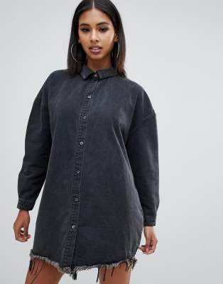 black oversized denim dress