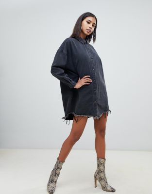 black oversized denim shirt dress