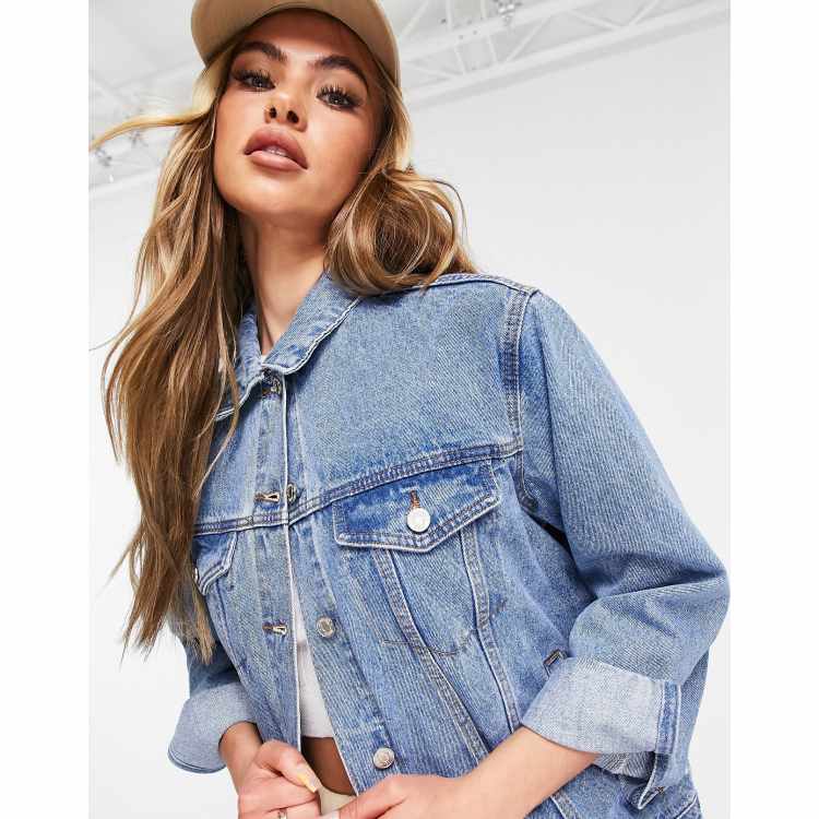 Missguided cropped denim jacket best sale