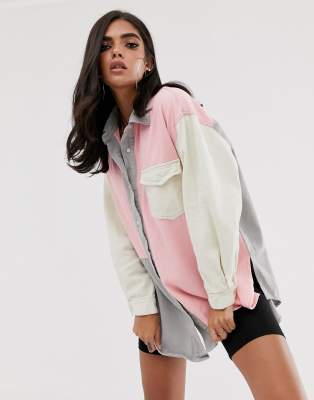 pink oversized denim shirt