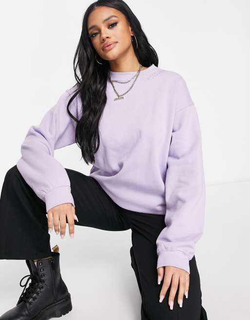 Missguided oversized embroidered sweatshirt in lilac