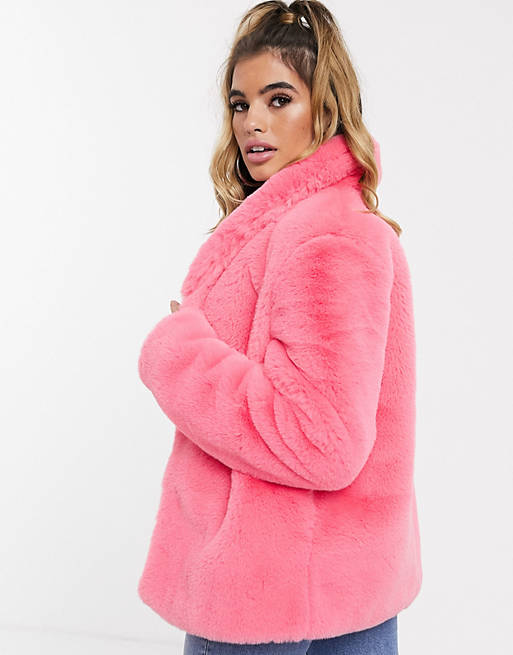 Missguided Oversized Fur Duster Coat In, Missguided Oversized Fur Duster Coat In Pink