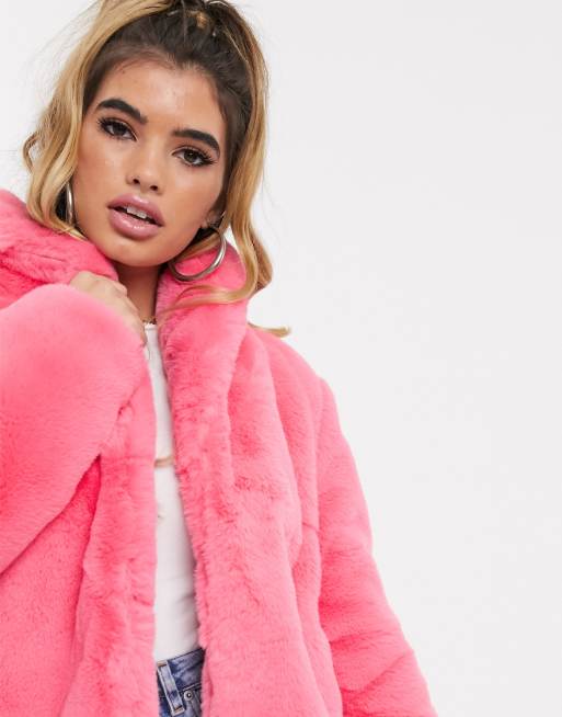 Missguided pink shop faux fur coat