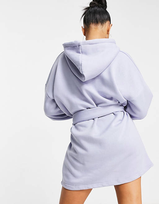  Missguided oversized hooded sweater dress with tie belt in lilac 
