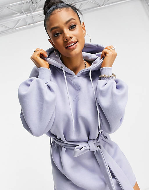  Missguided oversized hooded sweater dress with tie belt in lilac 