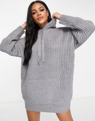 Missguided oversized hoodie dress in grey