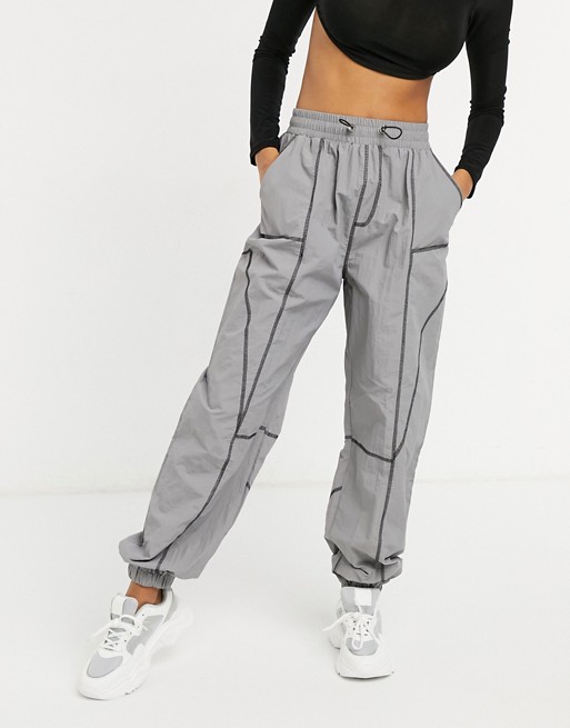 Missguided oversized jogger with contrast stitch detail in grey
