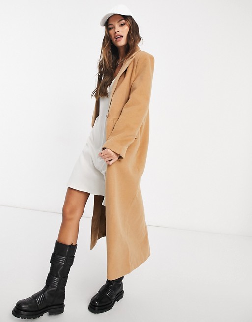 Missguided oversized longline coat in camel