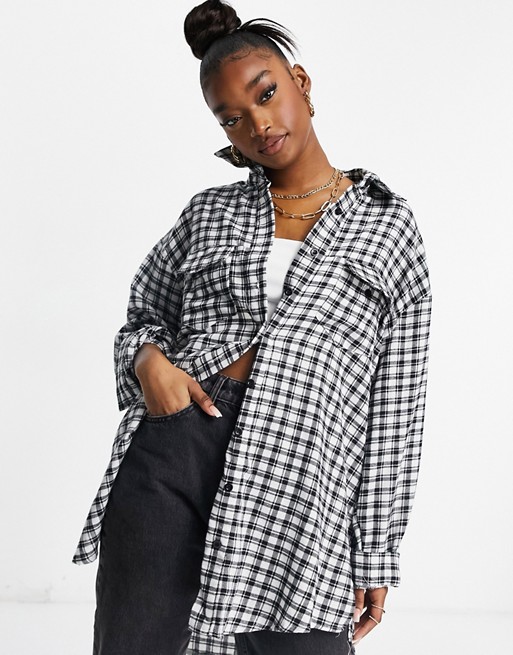 Missguided oversized micro check shirt in black