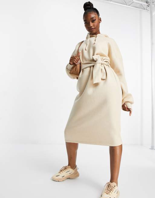 Missguided oversized midi sweater dress with hood in sand