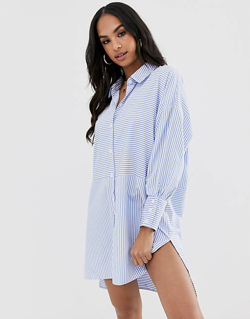 Missguided oversized shirt dress in blue stripe | ASOS