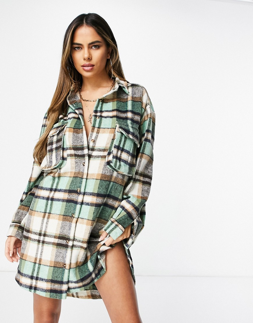 Missguided oversized shirt dress in gingham check-Multi