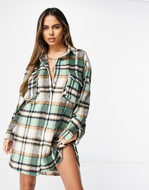 Missguided oversized shirt dress in gingham check