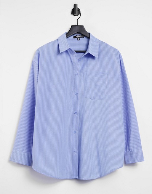 Missguided oversized shirt in blue pinstripe