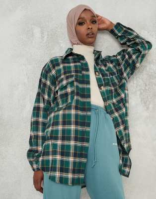 Missguided oversized shirt in green check