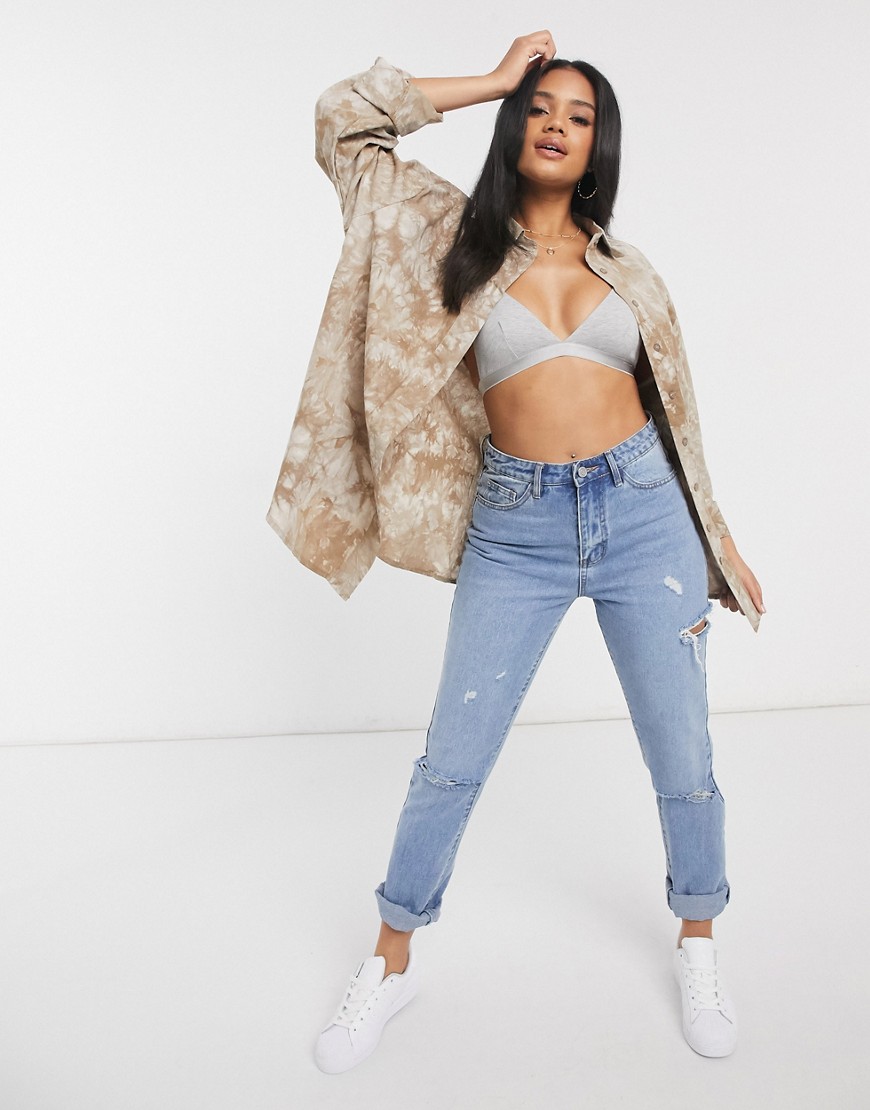 Missguided oversized shirt in stone acid wash-Neutral