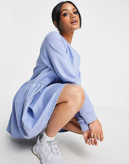 Missguided oversized smock sweater dress in blue
