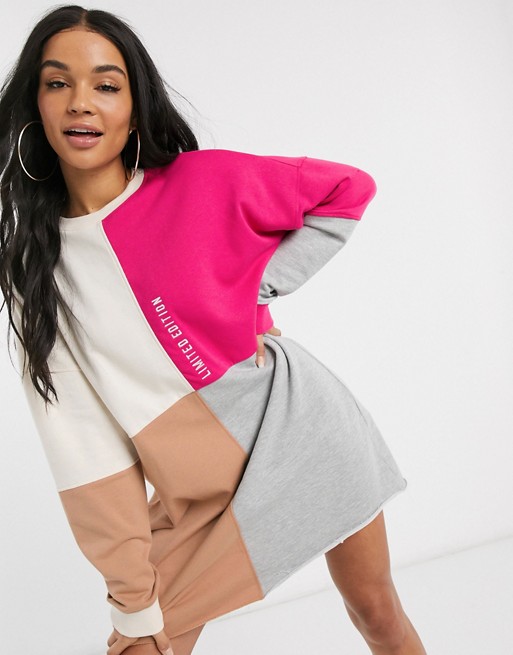 Missguided oversized sweater dress in colour block