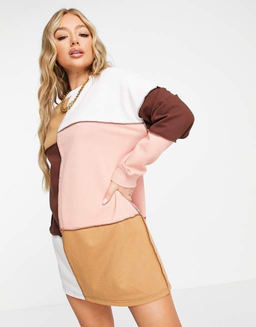 Missguided oversized sweater dress in colour block