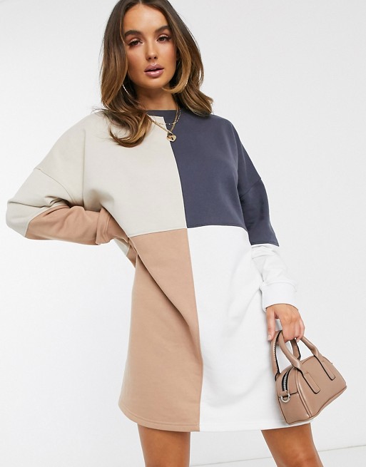 Missguided oversized sweater dress in colourblock
