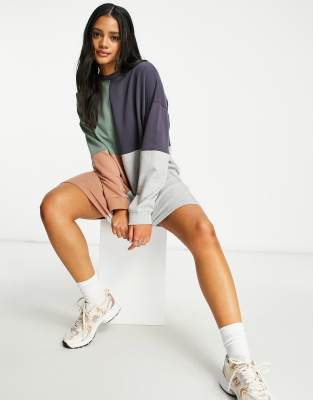 Missguided color block oversized best sale sweatshirt dress