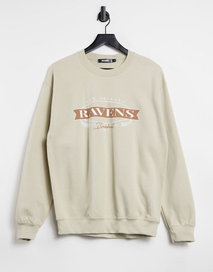 Missguided oversized sweatshirt with graphic in stone-Neutral