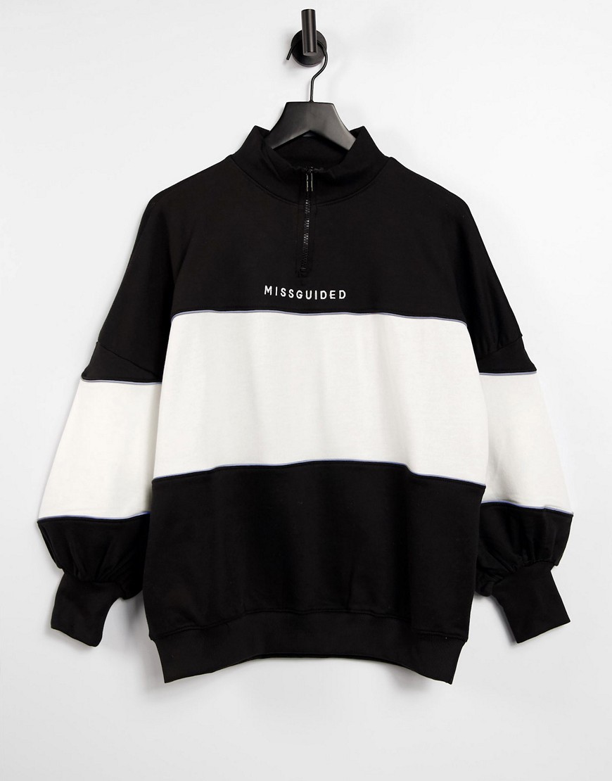 Missguided oversized sweatshirt with zip in color block-Multi
