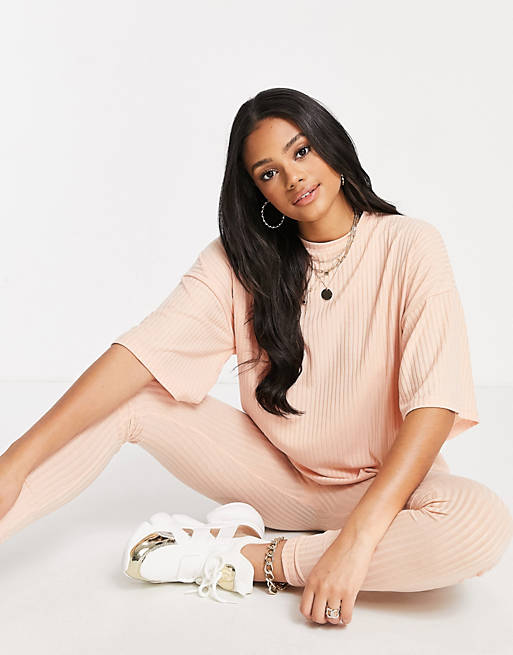 Missguided oversized t-shirt and legging set in pink