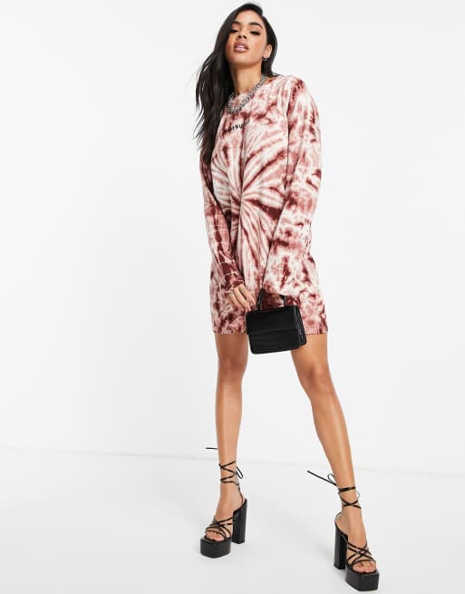 Missguided oversized t shirt dress in brown tie dye