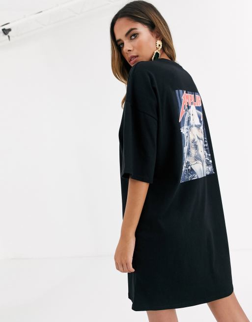 Missguided oversized t shirt dress with back graphic print in black