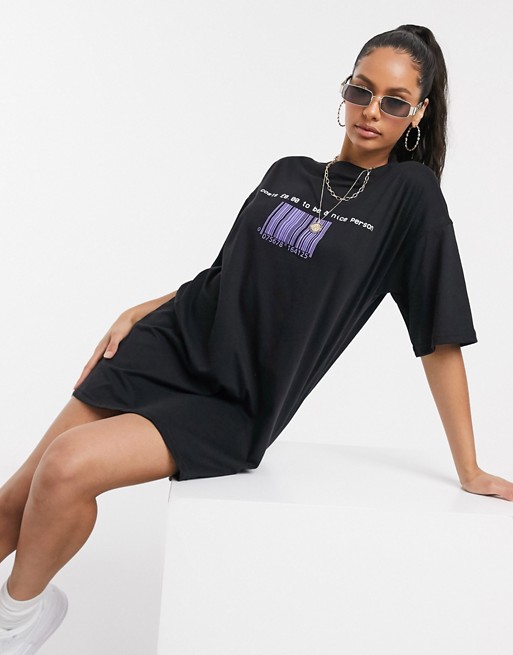 Missguided oversized t-shirt dress with graphic print in black