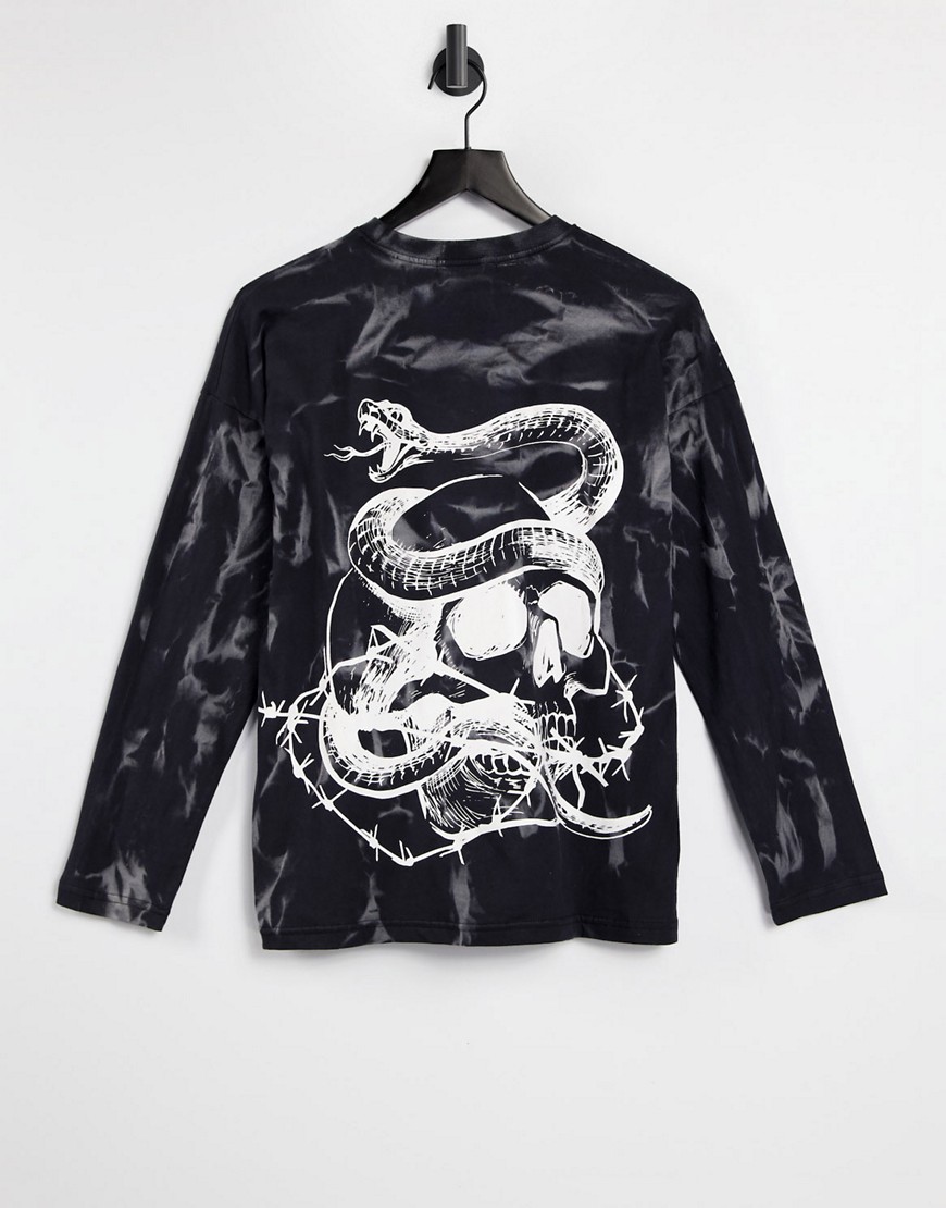 Missguided - Oversized T-shirt met lange mouwen en slangenprint in antracietgrijs-Zwart
