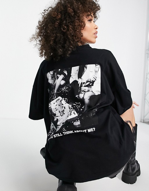 Missguided oversized t-shirt with back graphic motif in black