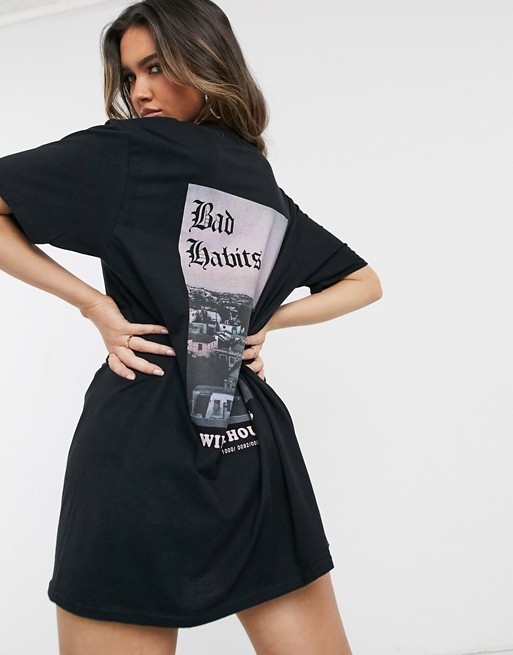 Missguided oversized t-shirt with wild thoughts back print in black