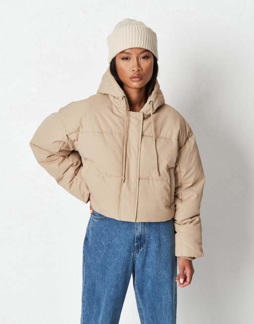 Missguided hooded padded jacket cheap in stone