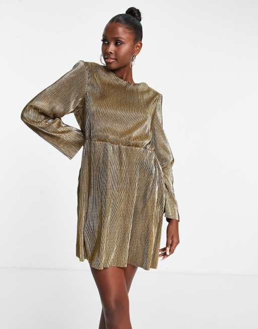 Golden plisse shop mini dress