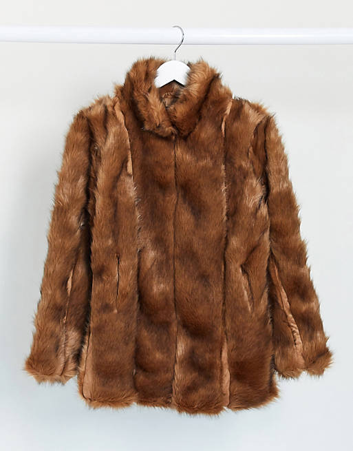 Missguided paneled faux fur coat in brown