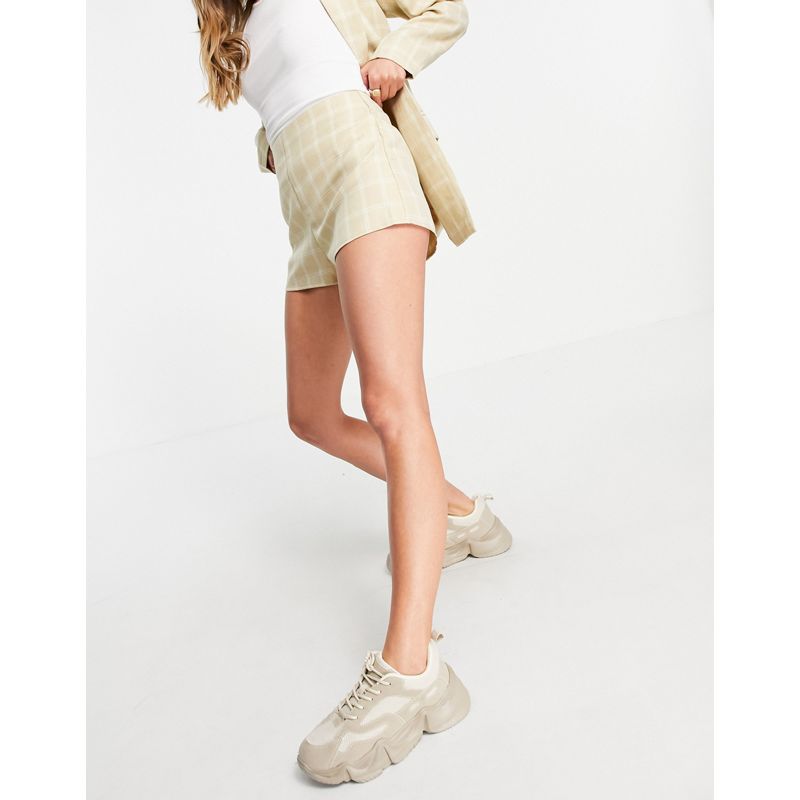 Pantaloncini Donna Missguided - Blazer e pantaloncini beige a quadri in coordinato